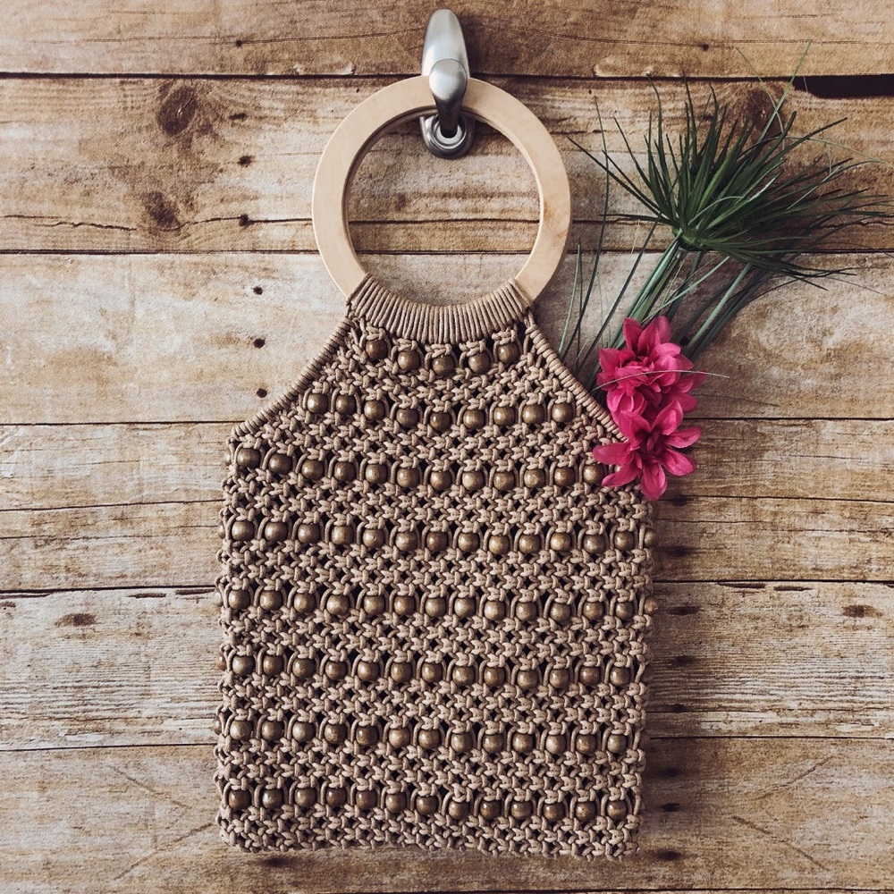 Khaki Reversible Beaded Clutch